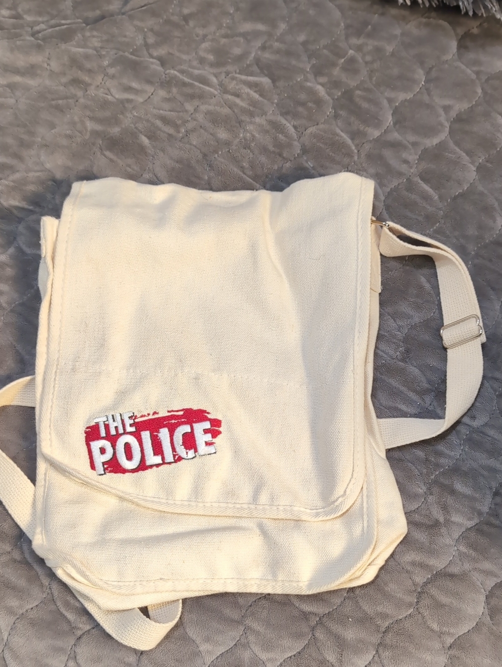 The Police Canvas Messenger Bag in Cream
